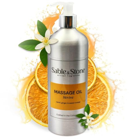 Sable & Stone | Revive | Massage Oil – Rejuvenating Blend with Neroli, Ginger & Sweet Orange – for Relaxation, Mood Uplift & Aromatherapy Massage – Non-Greasy Formula – 500ml