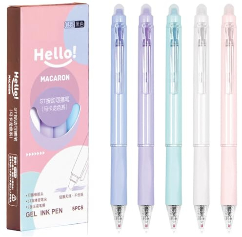 MOZXIRZ 5 Pcs Erasable Gel Pens Retractable Erasable Pens 0.5mm Black Ink Smooth Writing Pen Aesthetic Pen for Women Girls Office School Supplies (5Pcs Black Ink)