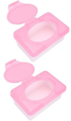 2 Stück Kunststoff Taschentuchbox Rosa mit Offenem Deckel
