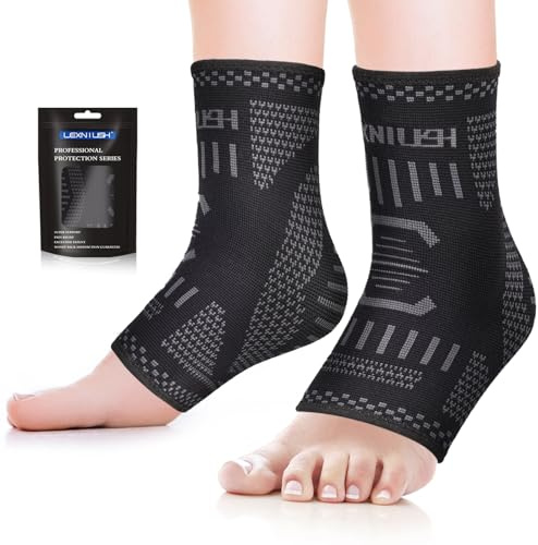 Lexniush 2 Pack Ankle Support for Women Men, Ankle Brace for Ligament Damage, Sprained Ankle, Plantar Fasciitis, Achilles Tendonitis, Compression Foot Support Sleeve for Sports, Running Black Grey M