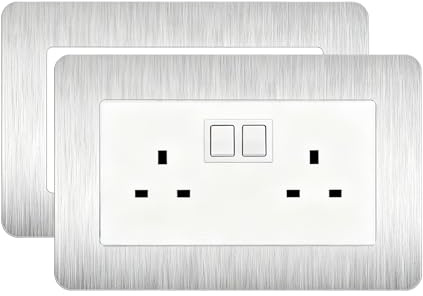 2PCS Double Socket Surround Silver, Switch Sticker Cover 14.6cm x 8.6cm | 5.57 x 3.39 Light Switch Surrounds,Acrylic Back Panel Finger Plate, WallFor Home Wall Switch Sticker Decor