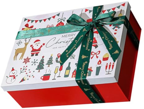 ROMISBABA Weihnachtliche Geschenkbox mit Weißem Deckel Stabile Papierverpackung Wiederverwendbare Geschenkschachtel für Süßigkeiten Praktische Aufbewahrung Verpackungsset für
