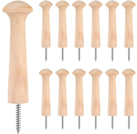 Classicseali 12 Pcs Wooden Shaker Pegs, 3.68 Inch Unfinished Shaker Pegs, Wood Peg Hooks for Crafts, Hanging Clothes Hats Keys Bags Towel, DIY Paint Color, Screw-on