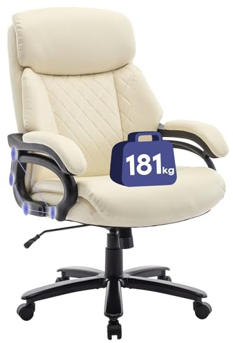 COLAMY XXL Chefsessel[181kgs] - Hochlehner Bürostuhl Leder mit verstellbaren Armlehnen& strukturierter Rückenlehne- Extra breiter Sitz (59cm) für Homeoffice und Büro, Ivron