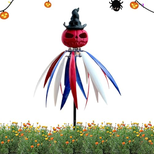 Manhegari Torniquetes de viento al aire libre, decoración calabaza espantapájaros para jardín con tortuga - Carretes de viento esculturas Decoraciones espeluznantes Halloween para jardín, terraza