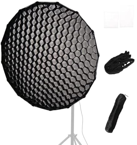 Softbox parabolique de 35 Pouces avec Design à Pliage Rapide, avec Un Support Bowens à libération Rapide. Comprend des Tissus de Diffusion extérieurs et intérieurs, Une Barre de Grille, Un Sac Black