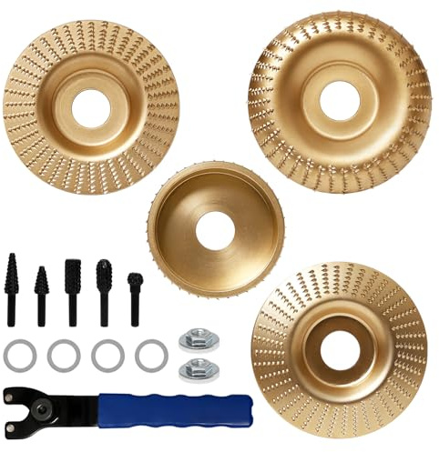 Dagran 4 Pezzi Disco Mola per Legno Smerigliatrice Angolare, Intaglio Legno Mola Disco Raspa, ø75/100 mm Smerigliatrice Angolare Accessori con 5 Frese Rotanti per Levigatura e Tagliare Modellatura