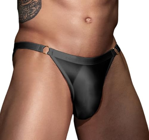 FEOYA Herr Brilliant String Tanga Bikini Slip Satin Underkläder, svart, One size