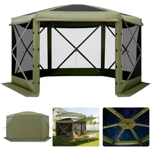 VEVOR Myggnät tält popup-paviljong 3,6 x 3,6 m hopfällbart myggnät, 8–10 personer, 6 sidor, solskydd, för familjecamping, terrass, trädgård, med avtagbart tak, bärväska, grön