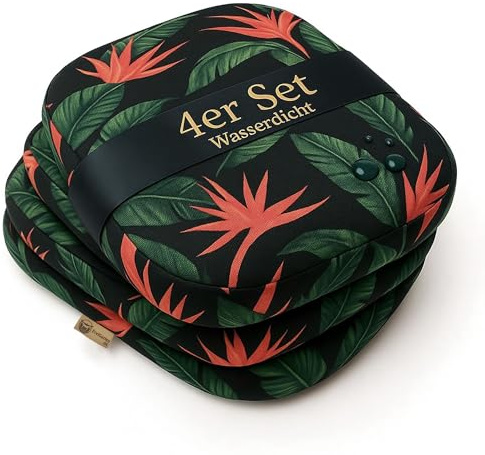 SILUK Sitzkissen 4er Set – Wasserdicht, Weich & Dick, Abnehmbarer Bezug mit Reißverschluss, Outdoor & Indoor Stuhlkissen, waschbar (Pink)
