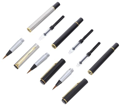 TOVINANNA Juego de 3 Plumas Estilográficas de Pincel Recargables para Caligrafía China Punta Suave de Precisión Acero Inoxidable Diseño Portátil para Práctica y Dibujo Artístico
