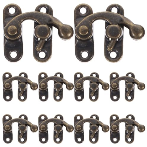 NOLITOY 10 pièces Loquet Rétro Métal avec Crochet Droit Vintage pour Boîte à Bijoux Malle Meubles Fermeture Robuste à Vis