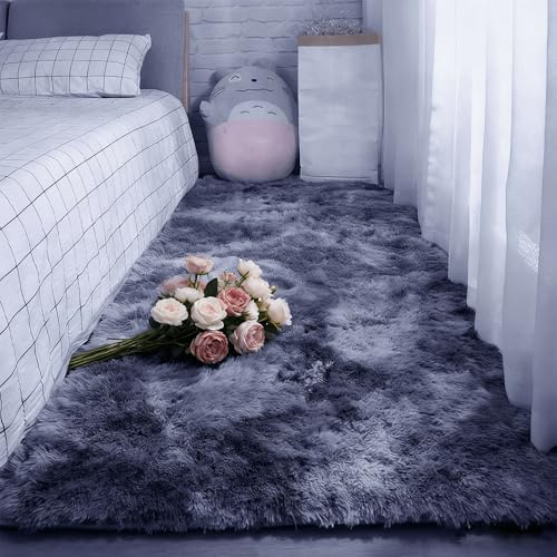 Mjuk Matta 200 x 200 cm Bekväm Sovrum Sängmatta Lyxig för Vardagsrum, Sovrum, Barnkammare, Sovsal, Mörkgrå