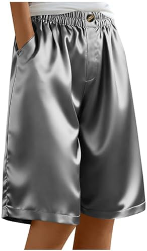 Generisch Short de sommeil en satin pour femme - Élastique doux - Pantalon de pyjama décontracté - Respirant - Short de cyclisme - Short d'équitation