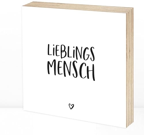 Wunderpixel® Holzbild Lieblingsmensch - 15x15x2cm zum Hinstellen Aufhängen Spruch schwarz-weißes Holz-Schild Bild Poster Aufsteller zur Deko im Büro Wohnung als Geschenk-Idee Geburtstag Hochzeit