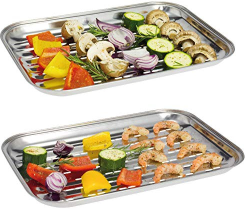 bremermann Grillschale, Grillpfanne Edelstahl, ca. 35 x 24,5 cm, 2 Stück