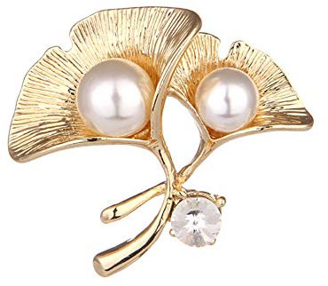Lazeny Strass Perle Brosche Ginkgo Blatt Brosche Pin Elegant Vintage Anstecknadel Schals Tücher Ponchos Schmuck Zubehör Geschenk für Geburtstags Weihnachten Hochzeit Jahrestag Muttertag-Gold