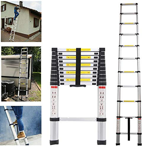 D&S Vertriebs GmbH - Scaletta Telescopica in Alluminio, Estensibile fino a 3,2 m, Pieghevole e Antiscivolo, in Alluminio di Alta Qualità, Portata 150 kg