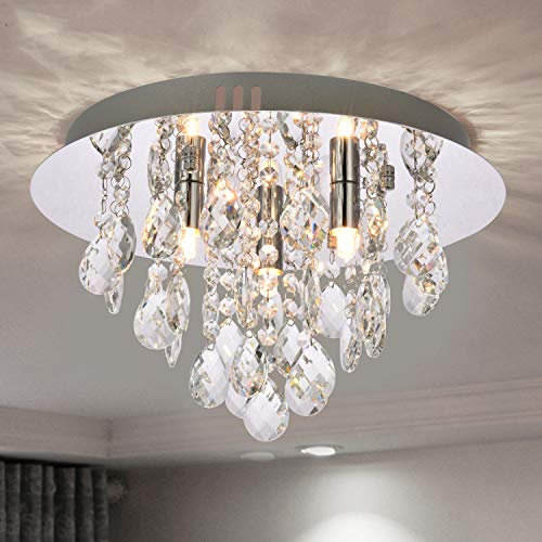 A1A9 Lampadario di cristallo moderno da incasso, plafoniere cromate rotonde a goccia di cristallo K9, lampada a sospensione a LED per soggiorno, sala da pranzo, camera da letto D35cm (3 Luci)