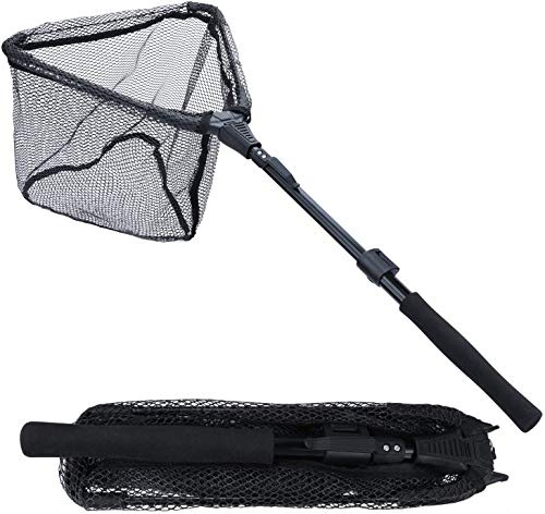 Sougayilang Fischkescher, Fischkescher, faltbar, zusammenklappbar, Teleskopstange, strapazierfähiges Nylon-Material, sicheres Fangen oder Freilassen von Fischen