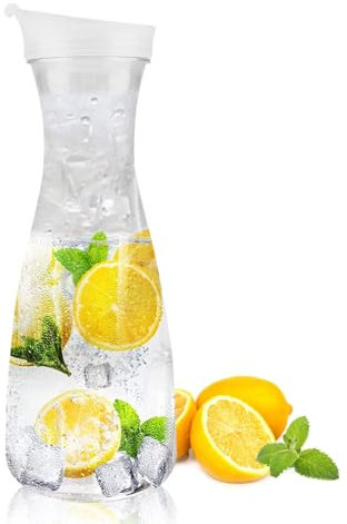 Unbreakable Acrylic 1600ml/56.3Oz Carafe with Lid - Clear Plastic Beverage Pitcher for Water, Milk, Iced Tea, Wine or Lemonade