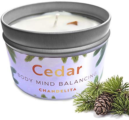 Chandelita Velas Aromáticas Grandes de Cedro Sanar con Trozos de Cedro y Cera de Soja para Combatir el Cansancio y el Hastío - Velas Decorativas - Vela Aromatica Perfumadas - Candles