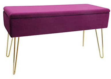 ECHTWERK Banquette Scarlett avec Housse en Velours-Coffre rectangulaire-Banc de Maquillage avec Espace de Rangement-Pieds en métal-Baie, Mélange de Polyester, 75 x 30 x 42 cm