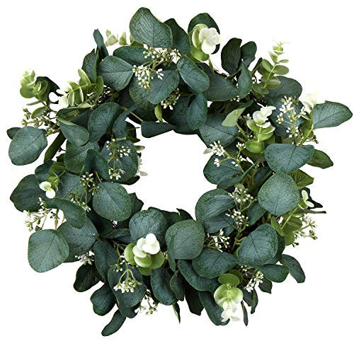 Briful 16 Artificial Eucalyptus Wreath Spring Summer Wreath Faux Greenery Door Wreath for Indoor Farmhouse Front Door Bedroom Wall Window Festival Celebration Décor