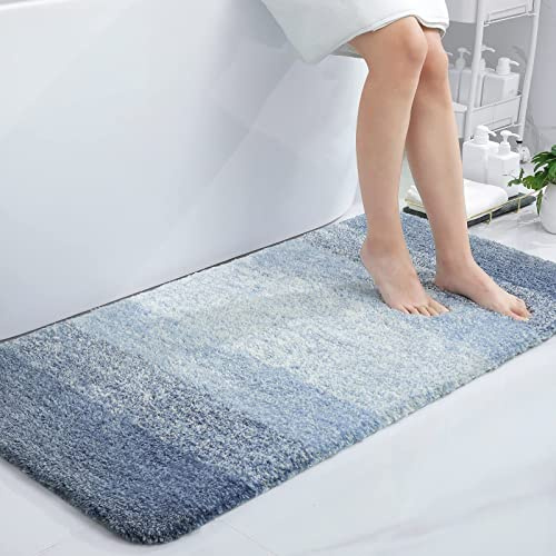 Homaxy Weich Flauschige Badezimmerteppich, Badematte, 60 x 120 cm, Blau | Saugfähig, Rutschfest, Hochflor, Mikrofaser, Dick, Maschinenwaschbar, Für Dusche, Badewanne, Badteppich, Badvorleger