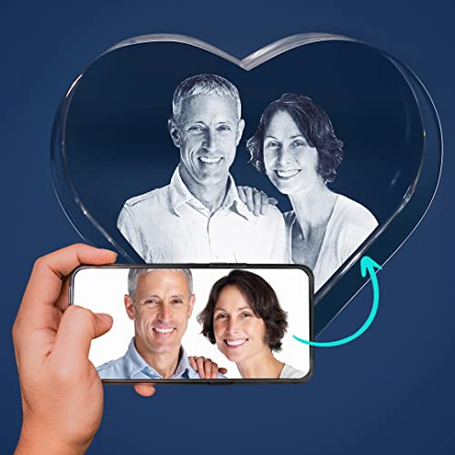 LOOXIS Personalisiertes 3D Laser-Foto vom eigenen Bild in Glas-Herz gelasert – 130 x 160 x 80 mm, Hologramm – Geschenkidee Männer, Frauen, Valentinstag, Hochzeitstag – Herz XL