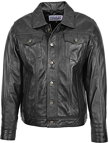 Chaqueta de cuero auténtico para hombre Lee Rider estilo Terry, Negro, XL