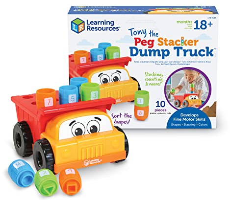 Learning Resources Tony the Peg Stacker Dump Truck - 10 Pieces, Ages 18+ Months Fine Motor Skills Toy for Toddlers, Preschool Toys