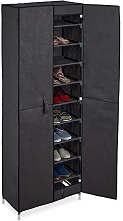Relaxdays Armoire à Chaussures, 30 Paires, Portes magnétiques, système à emboîter, Tissu, HxLxP : 168x61x31,5 cm, Gris