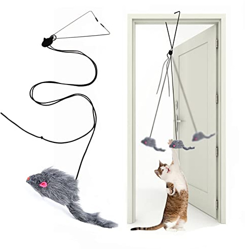 Kalimdor Interaktiva kattfjäderleksaker, infällbar teaserleksak, hängande interaktiva leksaker för inomhuskatter kattungar lekar jaga träning, kattunge mentala träningsleksaker (1-pack)
