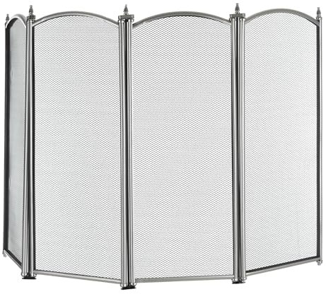 LIVIVO 4-Panel Fireplace Screen – Freestanding Decorative Mesh Fire Guard for Wood Burning Stoves, Log Burners, Open Fires – Spark Protector for Indoor & Outdoor Use (Nickel Finish)