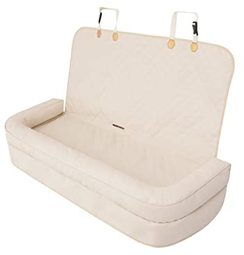 PillowPrim Hundeautositz, Hundedecke Auto rückbank, Transportbox Katze, Hundebox, Hundekorb, Hundegeschirr, Hundebett, Hundekörbchen, Beige Skaj, 42x55cm