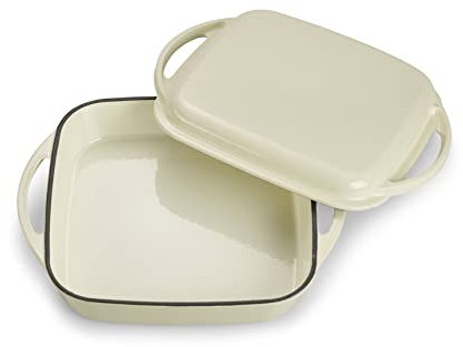 ECHTWERK Casseruola e padella universale 2 in 1, Pirofila in ghisa con coperchio, Casseruola in ghisa con rivestimento smaltato, Adatta per forni, grill e barbecue, Crema, 1,5 L, Ø 24,6 cm