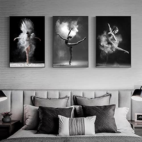 Trayosin Poster Set Schwarz-weiße Ballett Leinwand Bilder Wanddeko Art,Premium Wandbilder,3 Teilig Kunstdruck Modern Wandbilder,Bilder Wohnzimmer Deko Schlafzimmer,ohne Rahmen (40x50cm)
