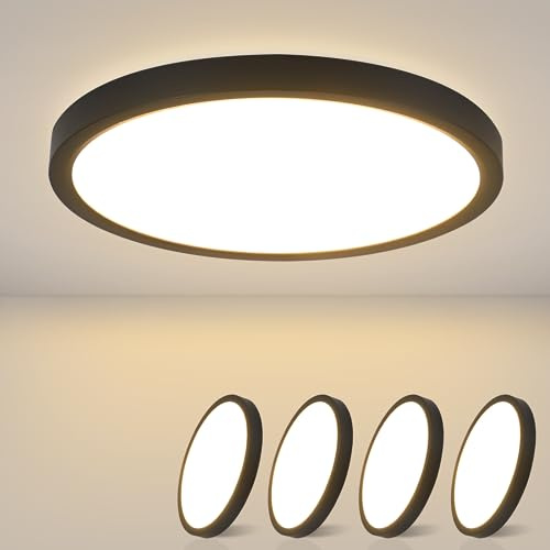 ZMH Deckenlampe LED Deckenleuchte Flach - 4ER Badezimmerlampe 15W Warmweiß | Badezimmer Klein Deckenbeleuchtung IP44 Wasserdicht Küchenlampe Schwarz Ø18cm Badlampe Rund für Bad Flur Küche Schlafzimmer