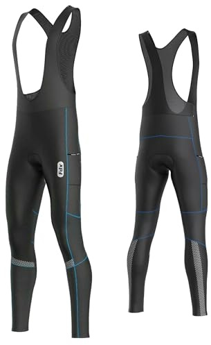 FDX Calzamaglia Ciclismo Uomo Roubaix Italiano, Traspirante e Imbottita, ad Asciugatura Rapida. Calda e Termica, Ideale per Il Ciclismo Invernale di Lunga Durata.(Blue -3XL)