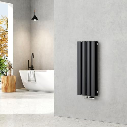 EMKE Radiatore piccolo 600 x 240 mm, ovale a pannello, attacco centrale, verticale, design, radiatore tubolare, doppio strato, antracite, 248 Watt