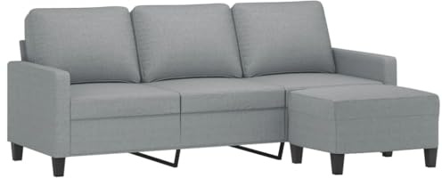 vidaXL Sofa 3 Sitzer, Couch mit Fußhocker, Liegesofa für Wohnzimmer, Polstersofa Sessel Relaxsofa Loungesofa Relaxcouch TV Sofa, Hellgrau Stoff