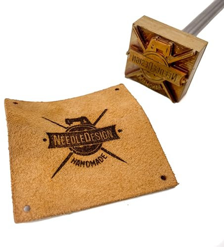 extern beheizter Brandstempel mit deinem Schriftzug im Motiv Nadel Knopf Nähmaschine für Leder, Holz, Pappe - personalisiertes Brandeisen, individueller Brennstempel in 60x55 mm