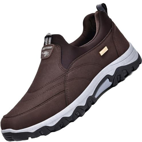 AZMAHT Scarpe Sanitarie Uomo Scarpe Diabetici Uomo Scamosciato Confortevole Sneakers Casual all'Aperto Mocassini Uomo Classico Piatto Slip On,Marrone,41/255mm