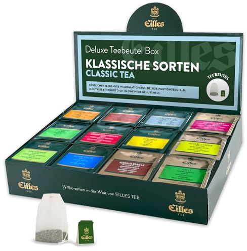 CLASSIC Mischbox mit 12 Sorten EILLES Teebeutel der besten klassischen Sorten | Premium Sorten von EILLES TEE | 5-Sterne Sortiment mit insgesamt 96 Teeportionen