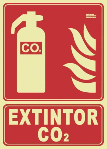 IberNorma FPB106 Señal Extintor CO2 21x30cm Clase B D≤10m PVC Luminiscente Homologada nueva UNE 23034:2023 y RIPCI (Clase B)