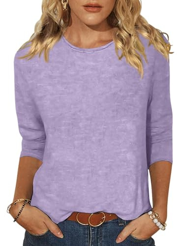 Minetom T-Shirt Damen 3/4 Arm Shirt Rundhals Tshirt Sommer | Pullover Herbst, Oberteil, Basic Tops, Einfarbig, Casual, Leichte, Regular Fit, Lässige, Weich, Komfort