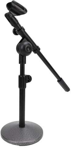 Supporto per Microfono da Tavolo con Base Rotonda Ponderata, Supporto per Microfono da Tavolo Regolabile in Altezza e Braccio, Supporto per Microfono con Clip per Microfono,