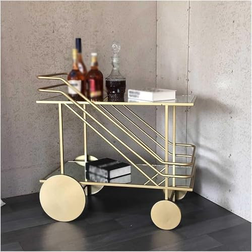 Aufbewahrungswagen, Bar- Und Servierwagen, Moderner Roll- Und Servierwagen, 2-stufige Küchen-barwagen-insel Aus Glas Und Metall Mit Rädern, Bewegliche Aufbewahrungs-kaffee-/w(Size:Klein,Color:Gold)