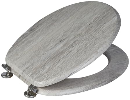 Showerdrape Oxford Grey Oak Wooden Toilet Seat – Premium MDF WC Seat with Soft Close Hinges, Walnut Wood Effect Bathroom Toilet Lid, Easy Clean & Universal Fit